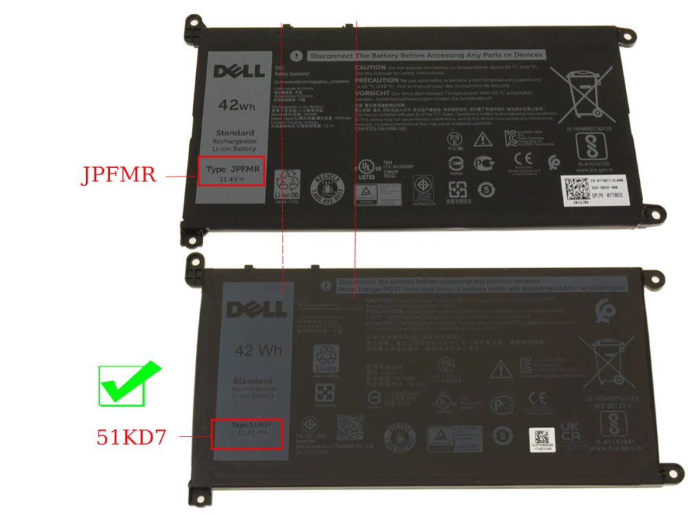 3 Celle 42Wh Dell 51KD7 051KD7 FY8XM Y07HK Batteri