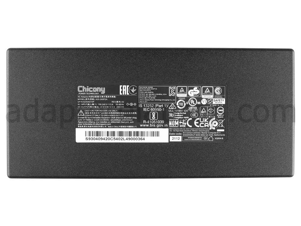 Original 20V 12A 240W AC Adapter Lader Chicony A20-240P2A + Gratis kabel