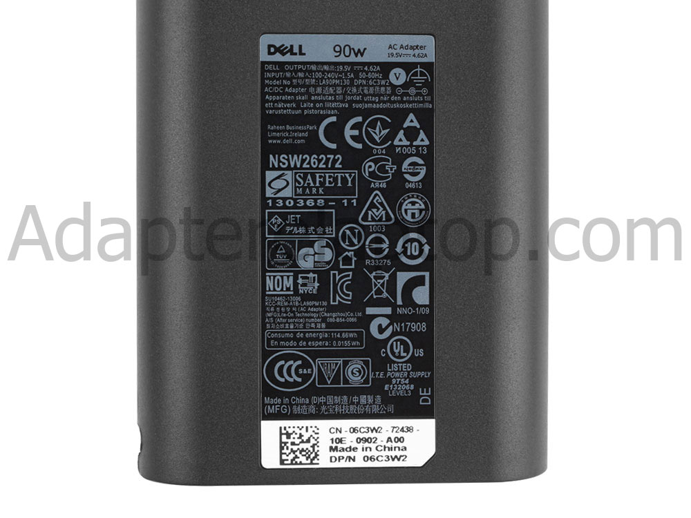 Original 90W Dell Inspiron 16 Plus 7640 AC Adapter Lader + kabel