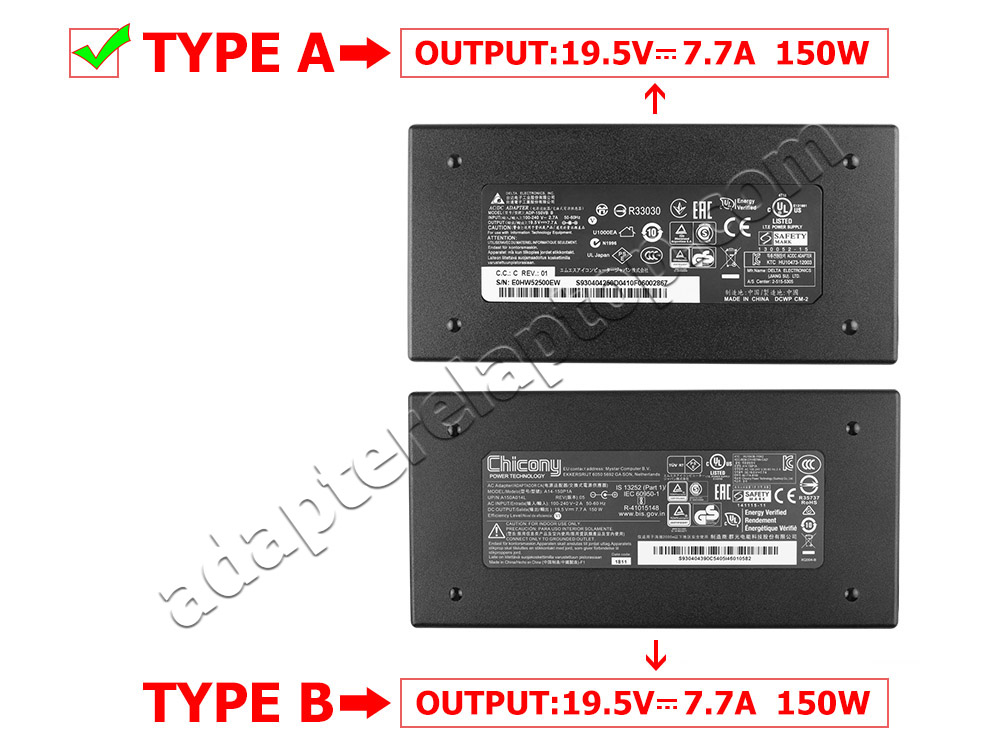 150W MSI GP62MVRX Leopard Pro-034 AC Adapter Lader