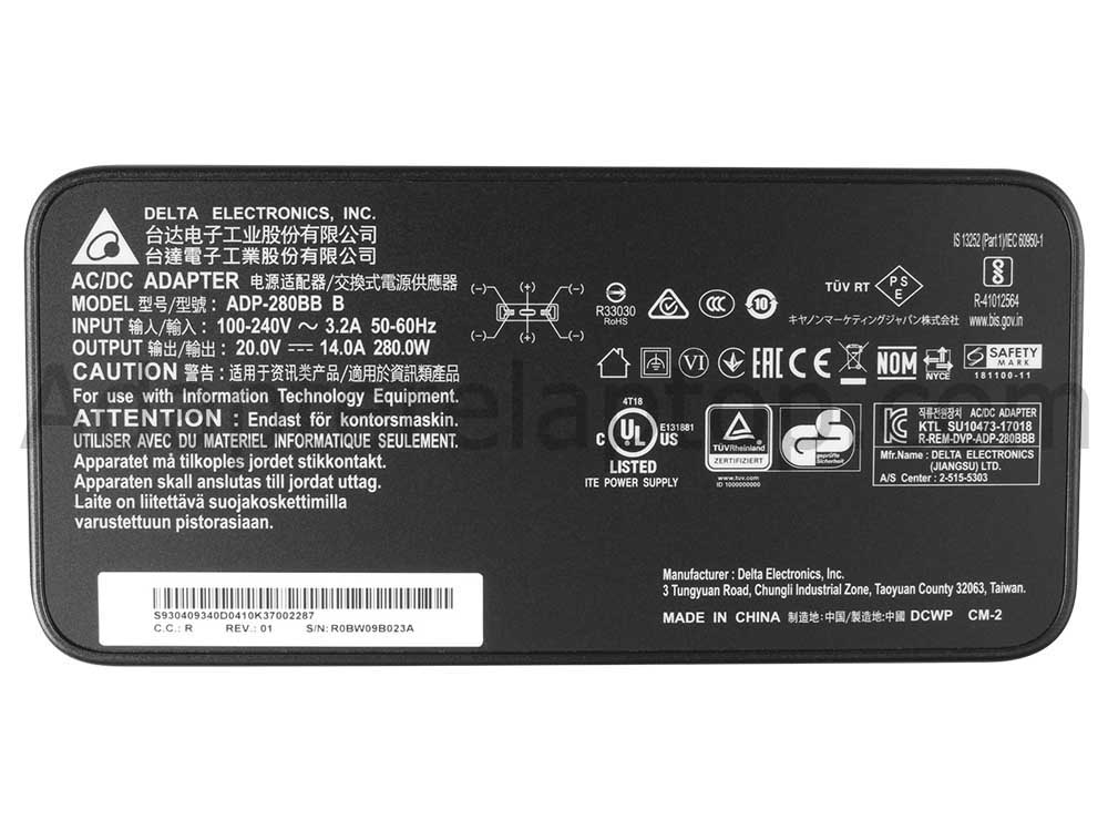 Original 280W MSI Raider GE68 HX 14VFG-264ES AC Adapter Lader + kabel