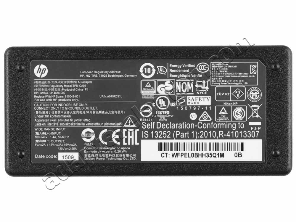 Original 45W USB-C HP Chromebook 13 G1 AC Adapter Lader