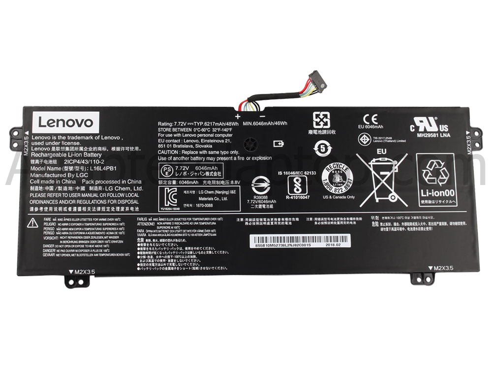 6268mAh 48Wh 4 Celle Lenovo Ideapad 720s-13IKB 81A80070GE Batteri