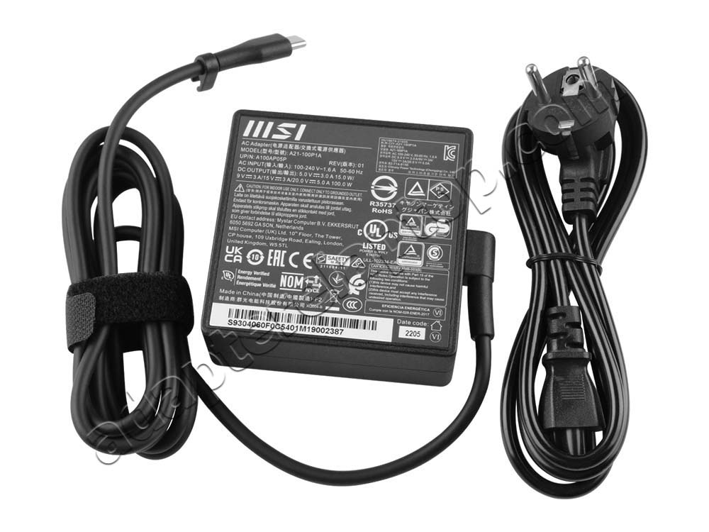 Original 100W USB-C MSI Prestige 14 AI Evo C1MG-036 AC Adapter Lader + kabel