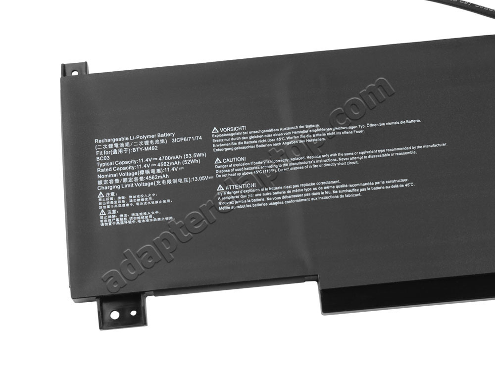 11.4V 4700mAh 53.5Wh Batteri till MSI Katana GF66 11UD-476IN