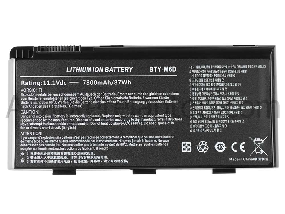 7800mAh 87Wh 9 Celle Batteri Medion Erazer X6812 MD 98460 MD98460