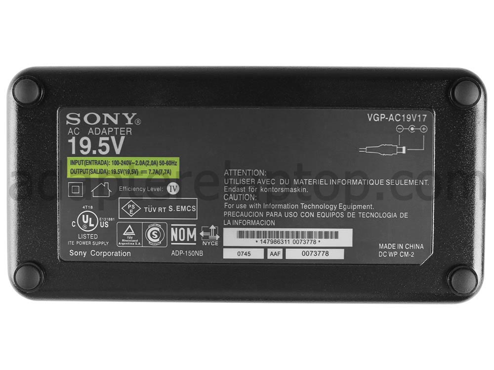 19.5V 7.7A 150W Sony Vaio PCG-K45 PCG-K47 Notebook AC Adapter Lader